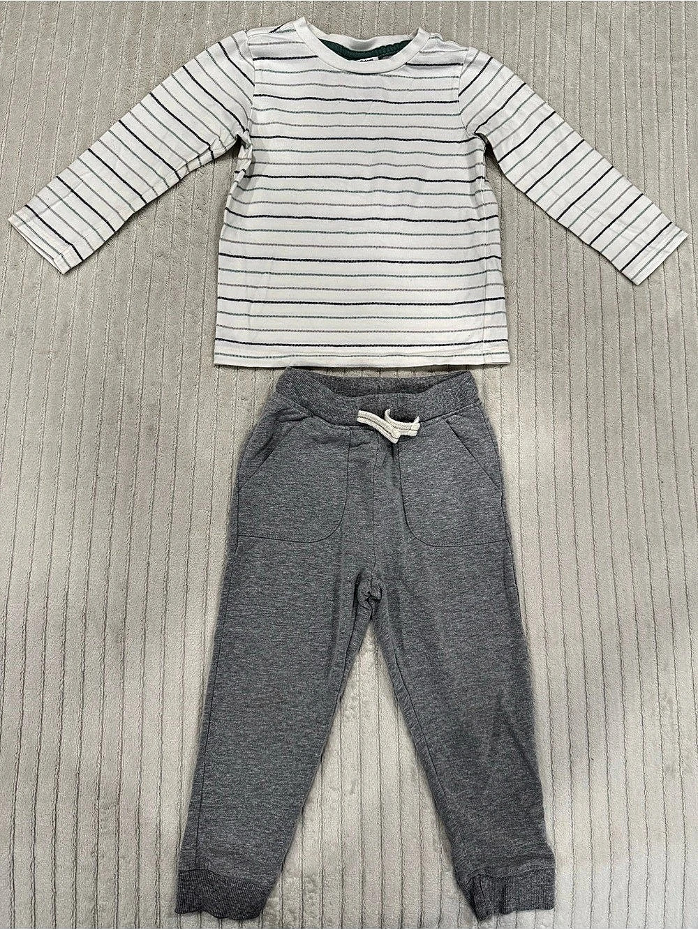 Tommy Bahama White with Gray, Blue and Green Striped Shirt and Gray Pants size 2